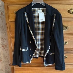 Bailey Blue Vintage Black Blazer with Plaid Accents